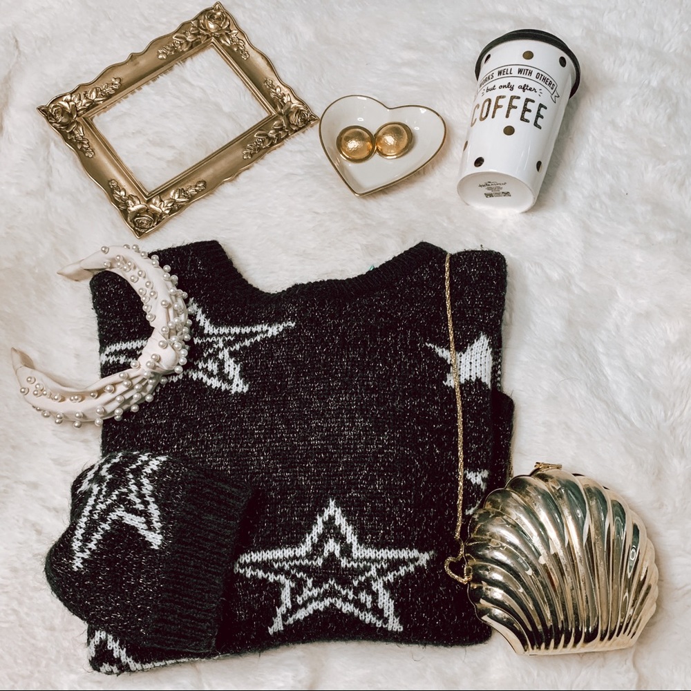 Vintage Pullover Black Star Cropped Sweater SZ M